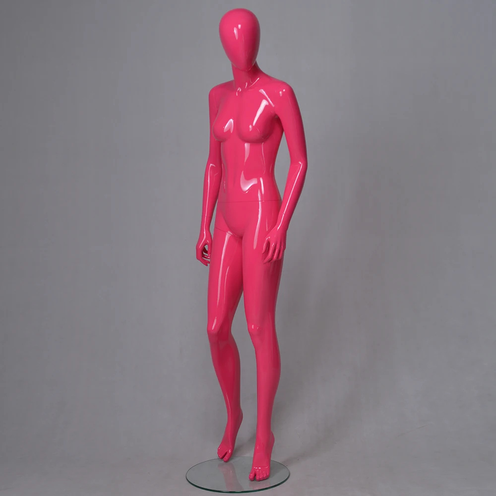 Modern cheap full body fiberglass window clothing display glossy decorative pink mannequin for sale