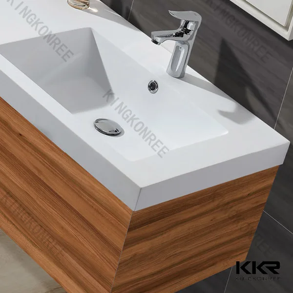 White stone bathroom vanity double sink / commercial bathroom double sinks