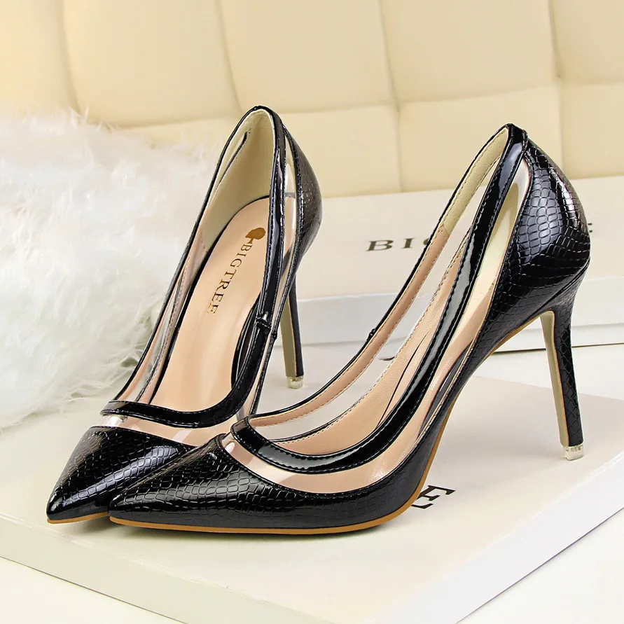 Fashion Snake Pu Leather Classics Stiletto High Heels Mature Sexy Ladies Footwear