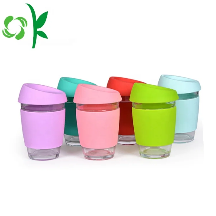 OKSILICONE Heat Resistant Silicone Coffee Cup Sleeve for Coffee Mug Custom Design Silicon Glass Bottle Sleeves Cover
