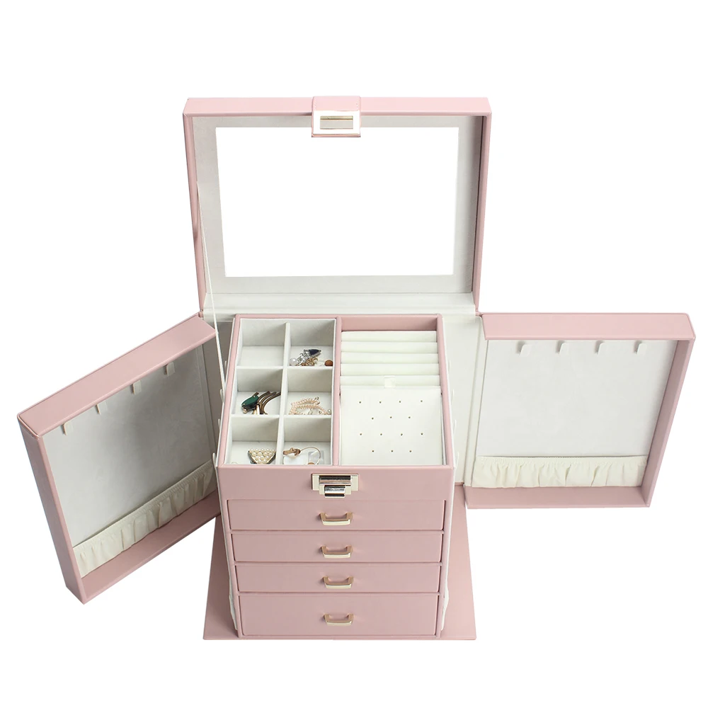 Luxury wholesale custom logo tall jewelry made blue pink gift storage leather big large jewellery box case