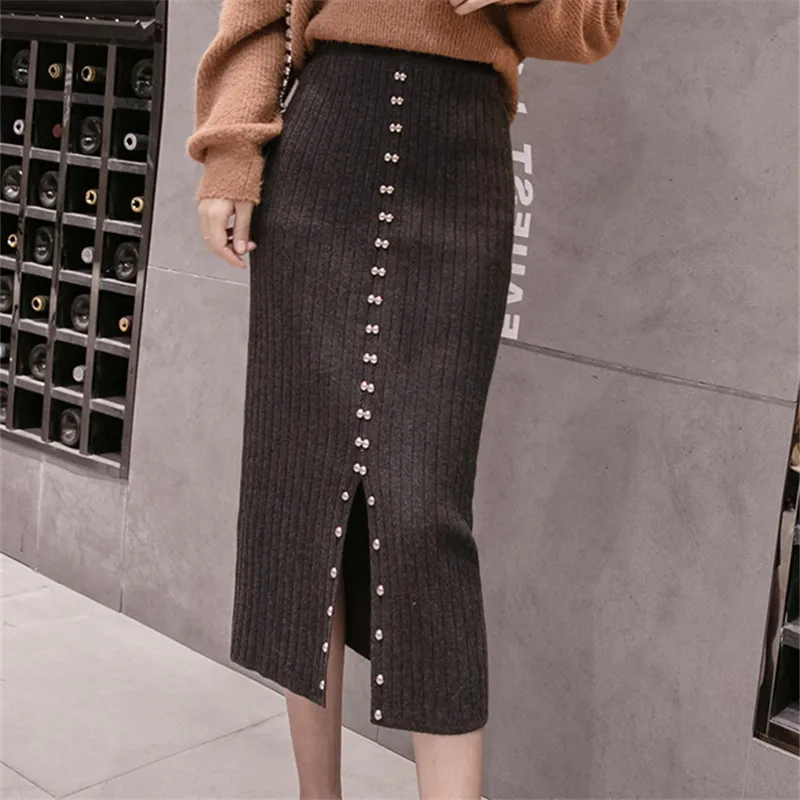2019 new arrival  sexy women korean style split beading long half skirt