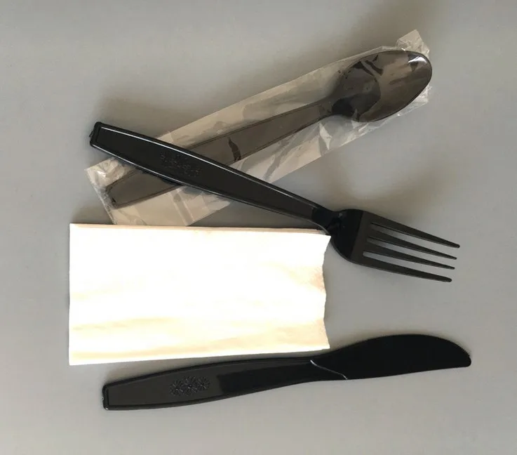 plastic spoons & fork for fast food fork wrapped with napkin plastic cutlery set with napkin