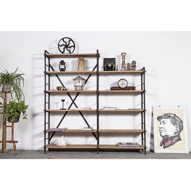 Современная книжная полка из сосновой древесины, 5 ярусов