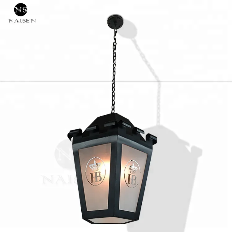 Outdoor Black Iron Modern Glass Pendant Light Fixtures  Light Ceiling Lamp pattern customized design