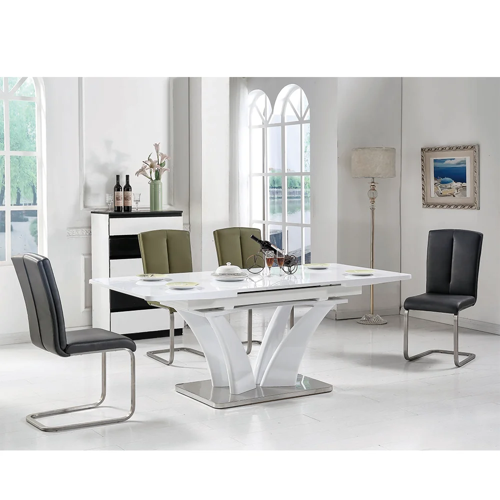 Modern white extendable high gloss dining table for 8 or 10 seaters