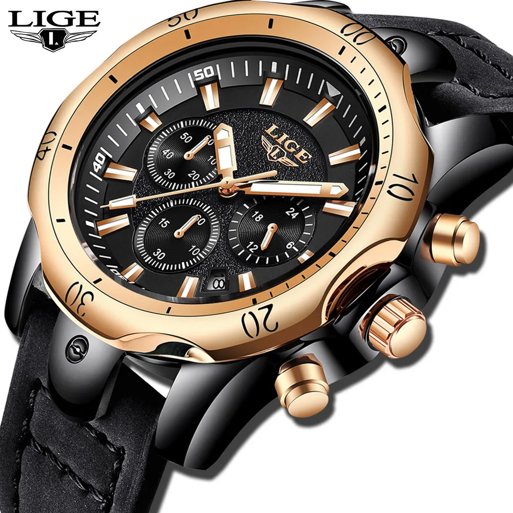 Alibaba stock quartz stainless steel back watch luxury lige watch men leather