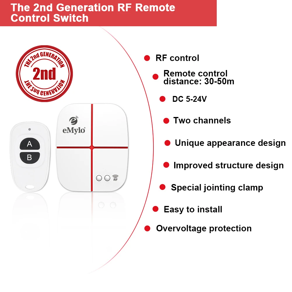  eMylo Smart Switch High Sensitivity Module Relay 2 Channel Remote Control Switches