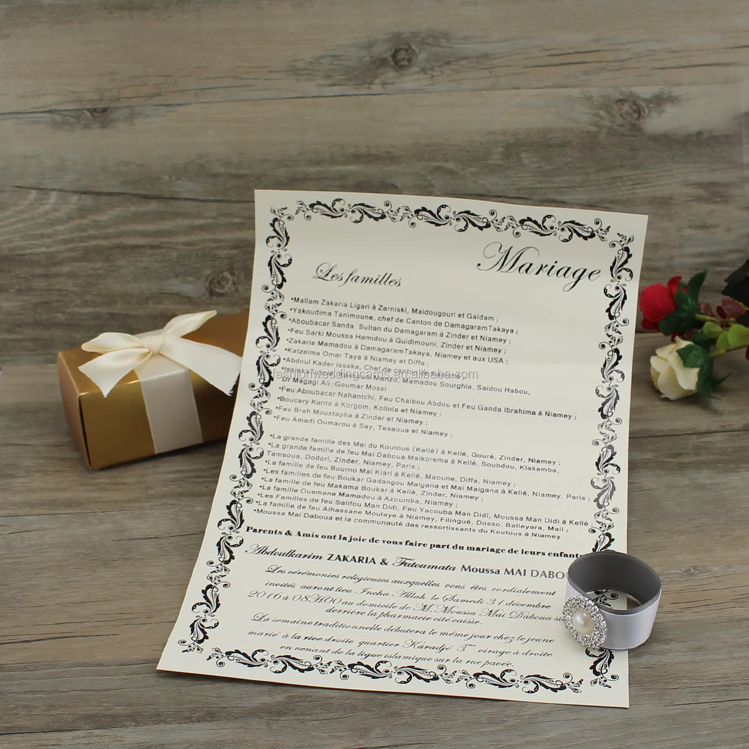 Luxury Royal Gold Scroll Box Wedding Invitation Cards With Buckle And Ribbon