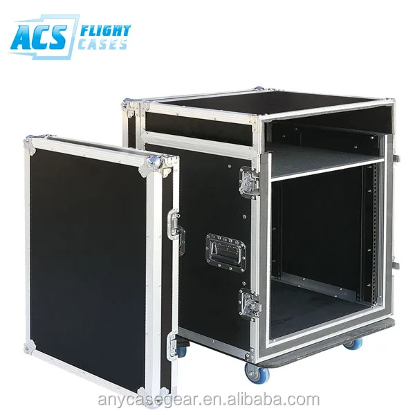 Top slant 13u mixer rack with 16U Amplifier Rack Case with dj stand + wheels