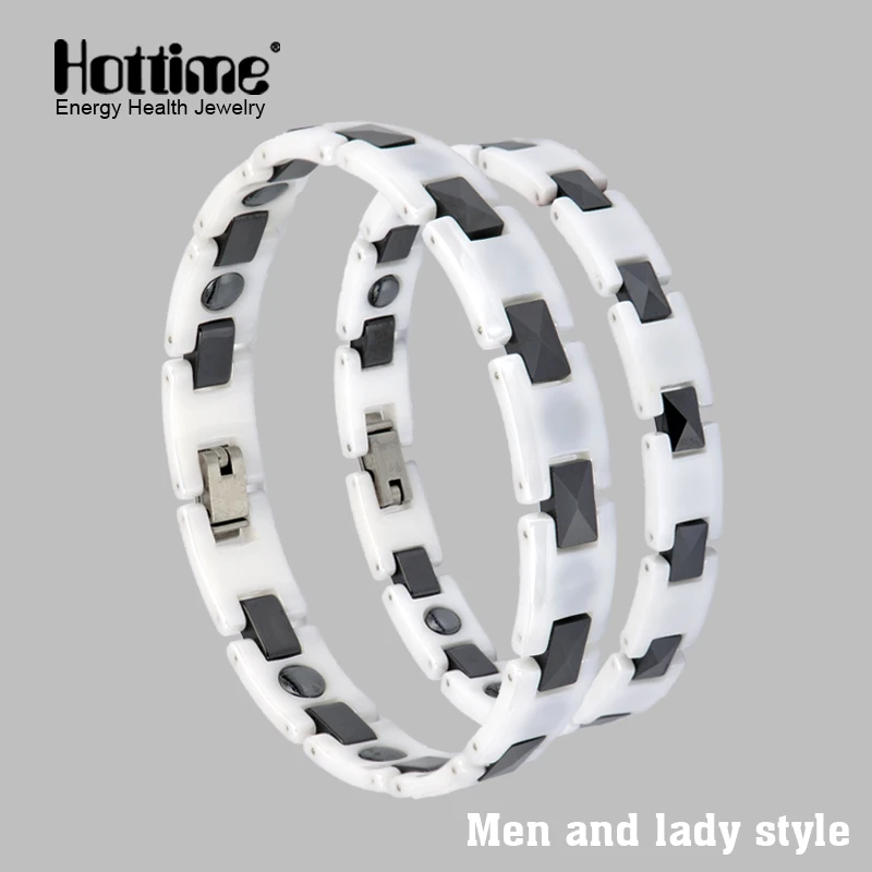 Mens Jewelry Black White Ceramic Health Care Magnetic Bracelet