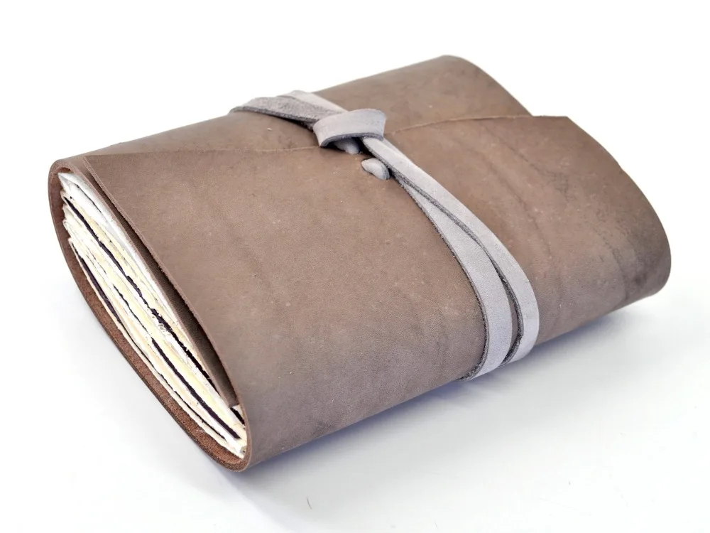 Unique bundled cow hide leather journal vintage with thread 6 small paper sheet books, natural raw leather journals handmade