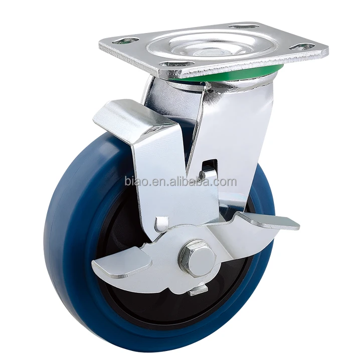 Heavy Duty Top Plate Double Bearing 350Kg Load capacity Blue TPR  150mm 6 inch swivel caster wheel