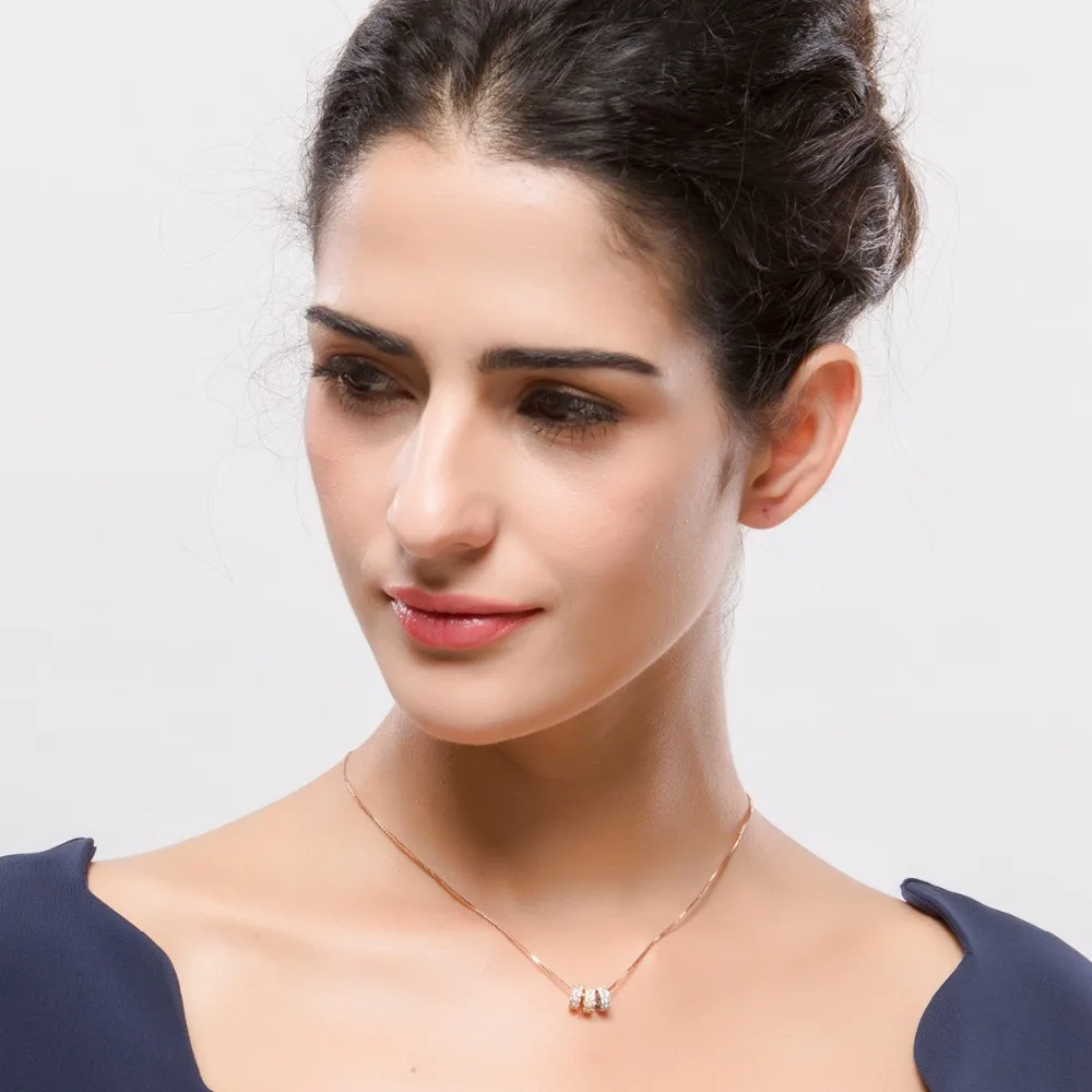 LUOTEEMI Wholesale Stock Fashion Cubic Zirconia Element Crystal 3 Loops Pendant Rose Gold Jewelry Necklace