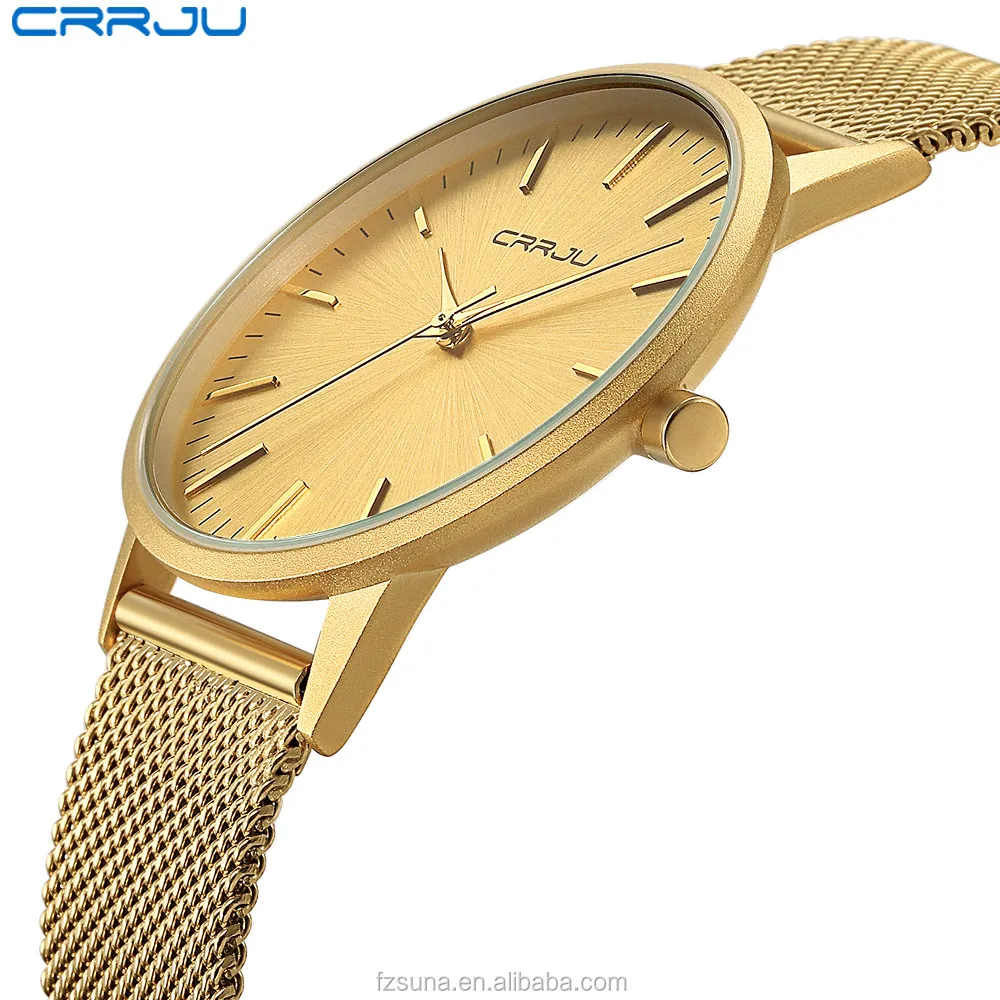 CRRJU Men Luxury Business Man Watch Golden Waterproof Unique Fashion Casual Quartz Male Dress Clock Gift 2117-2