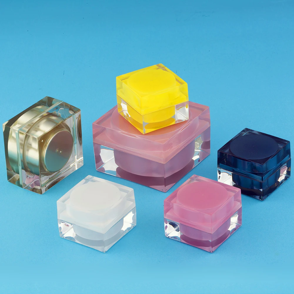 
Hengsheng factory manufacture empty square shaped clear plastic PS acrylic cosmetic cream jar 5ml 15ml 30ml 