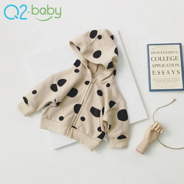 
Spring/Autumn new arrival polka dot cotton casual hood unisex baby boy girl coat 2259 