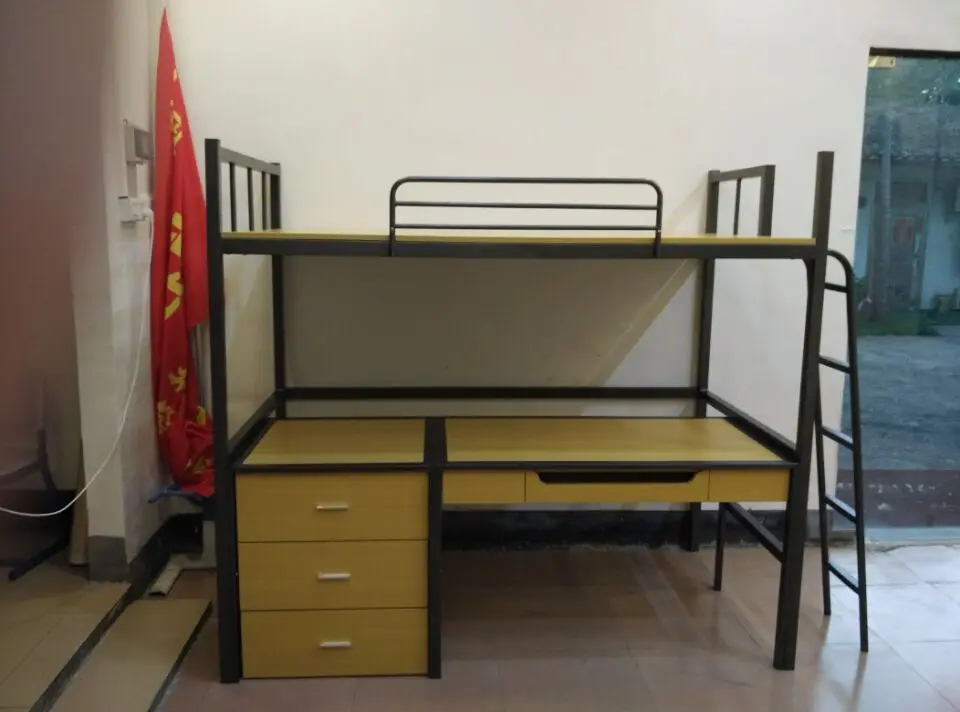Used hostel furniture bunk beds with metal frame wooden cabinets and table on sale factory supply made in China