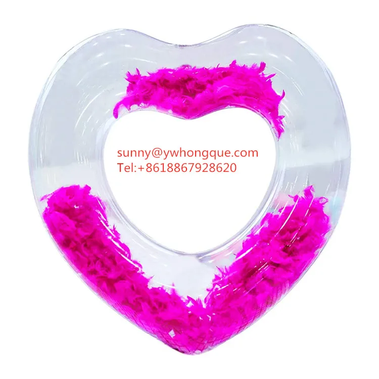 Wholesales Adult/kids Inflatable Heart Shape PVC Swimming Ring Circle Water Toy with Feather Rose Red