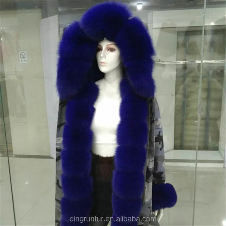 
Fox Fur Collar and Trim Rex Rabbit Fur lined coat Hooded real fur parka 