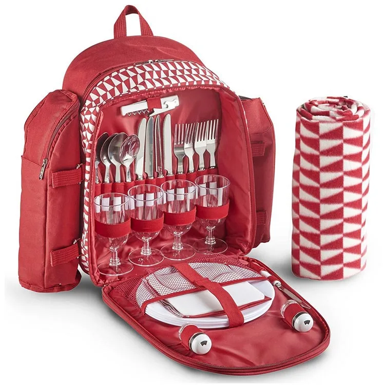 600D polyester camping picnic cooler outdoor insulated picnic bag backpack for 4 person