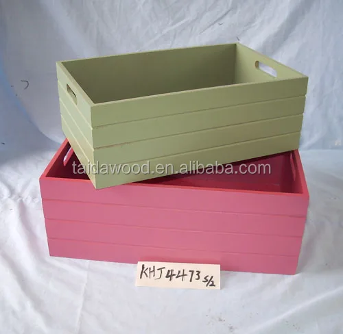 painted storage fruits/red stain wooden tray / wooden crates/ box with rope handle for home, shop, market