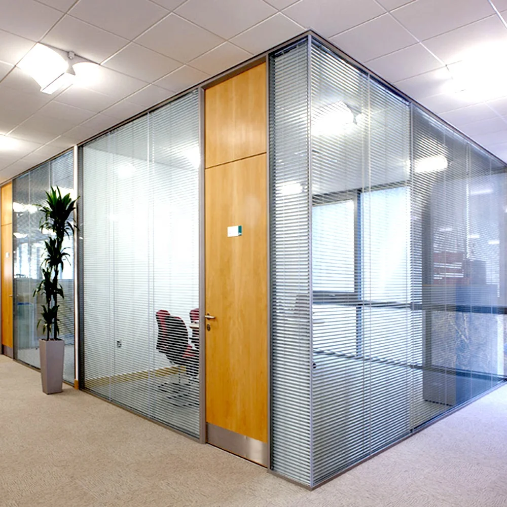 108 type Demountable Soundproof Used Frost Office Glass Partition With Aluminum Blinds Egood