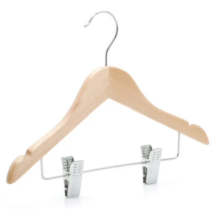 wooden hanger for kids with clips 100 pack