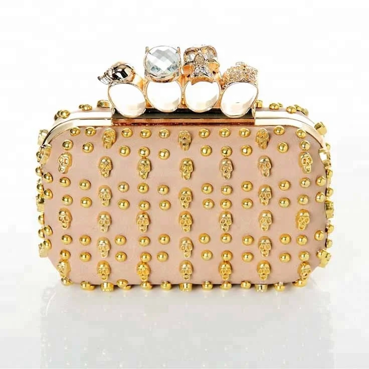 
Classic wholesale elegance bags skull rivets banjara clutch bags with four rings closure 