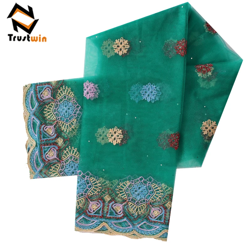 Hot Selling Bazin rich African Lace Fabrics 5 Yards Bazin with 2 Yards French Lace For Dresses