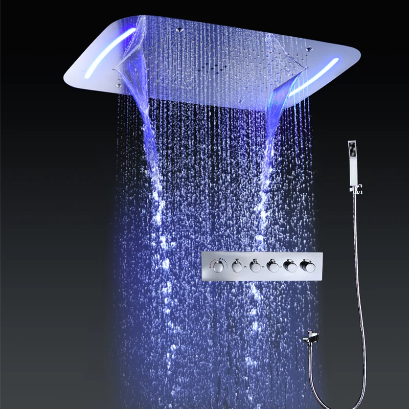 Bathroom Rain Shower Luxury LED 5 Functions Shower Faucets Set Rainfall Waterfall SPA Misty Shower Head With Cold and Hot Valve