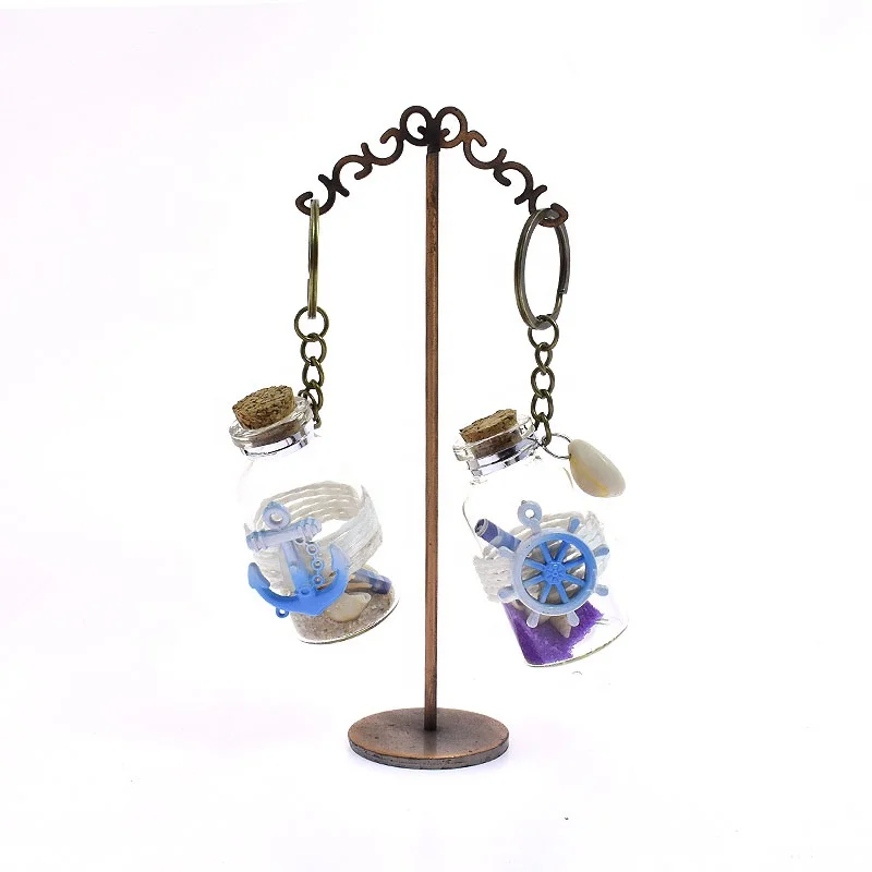 New design shell sand message keyring wishing lucky glass bottles souvenir keychain