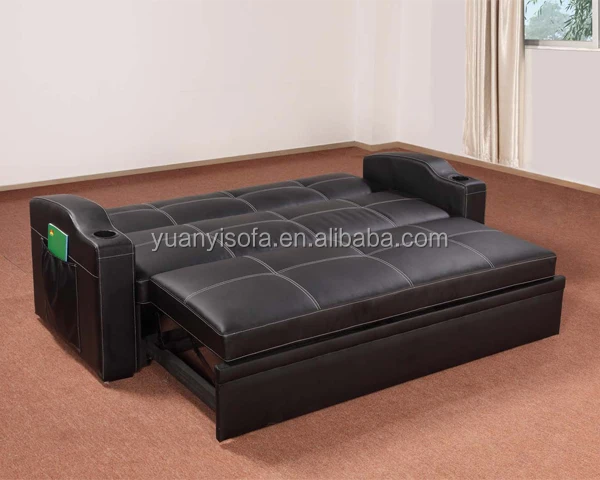 YB2222 Modern multi-purpose Folding futon leather Sofa Bed with cup holder