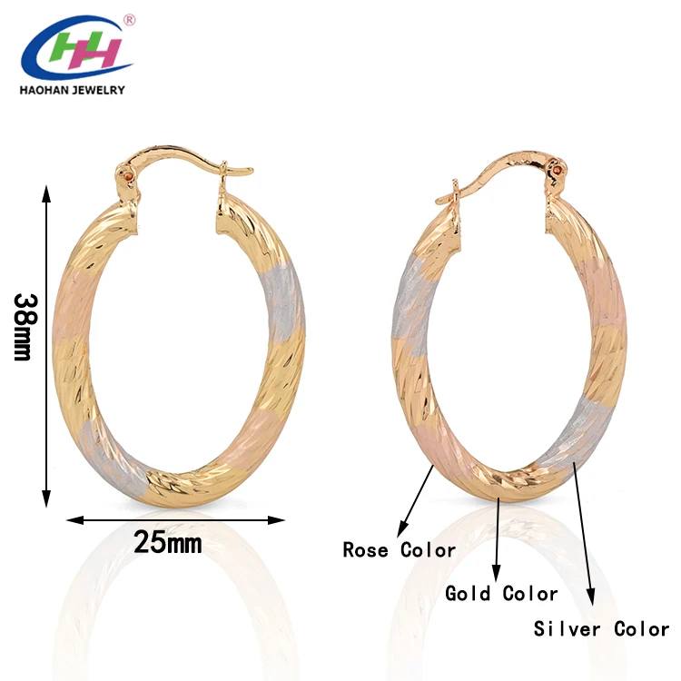 
2019 Factory Price Three Tone Plated Copper Alloy jewelry Hoop Earrings for women 