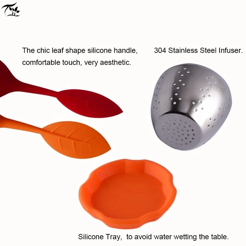 Leaf Shape Silicone Tea Filter 304 Stainless Steel Anti Heat Tea Infuser Tea Strainer