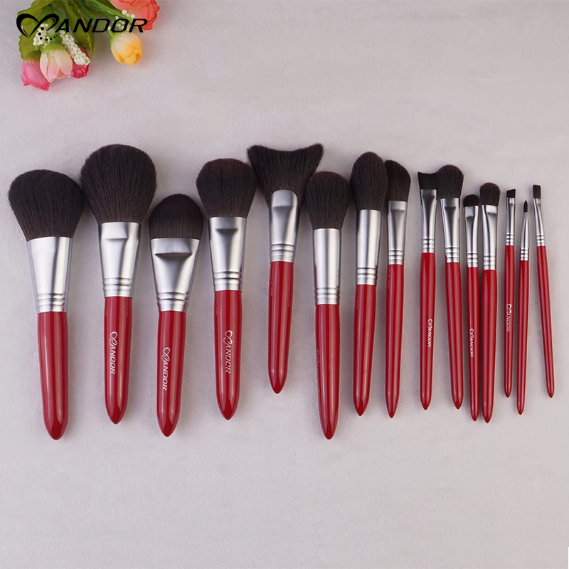 15pcs Red Private label  Make-up Brush Set cleaner Beauty Skin Care   Tools Kit  Foundation blush brushes   black silver