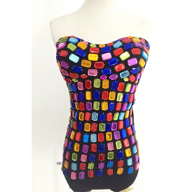 Performance Wear Rhinestone Dance Costume Bodycon Leotards Night Club