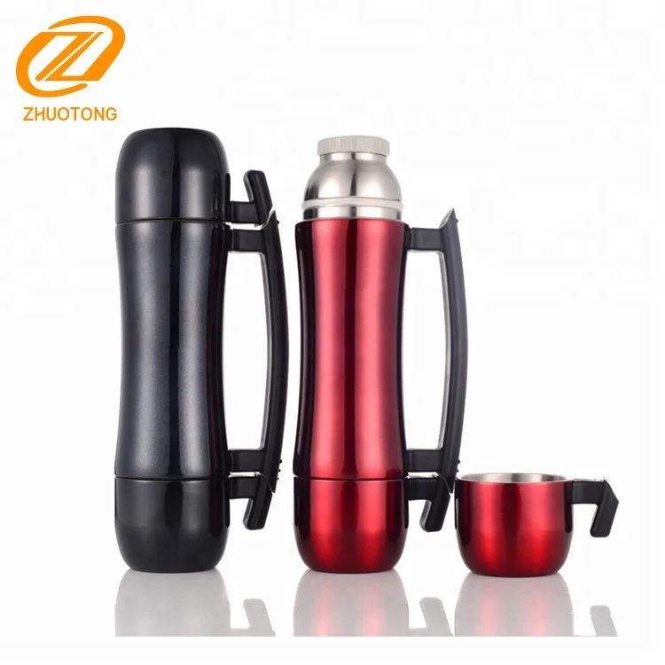 350ml/500ml 18/8 stainless steel bullet vacuum flask for car with 2 cups & handle