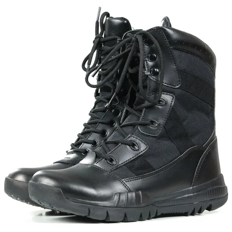 Fashionable Genuine leather  Tactical Combat Black  Canvas Green Boots for Men