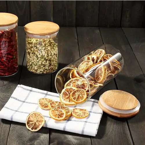 
Cheap food container glass storage jars with wooden lids for sale 