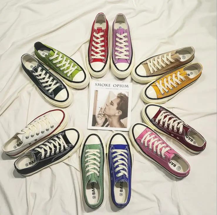 Hot Sale 1970s Retro Style Girls Canvas Shoes Couple Shoes ins Candy Color Student Casual Shoes