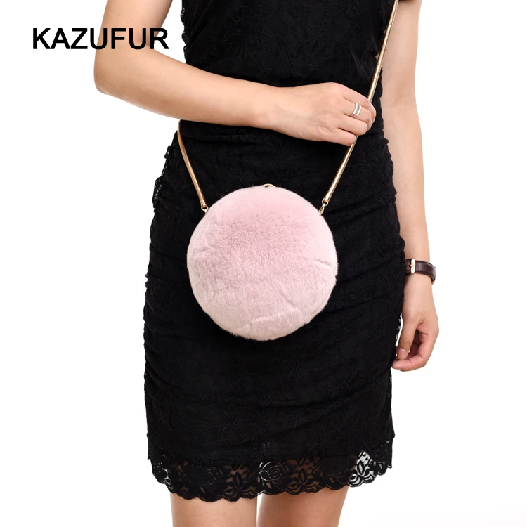 Fashion Design Girls Ball Shape Fur Bag Rabbit Fur Bags