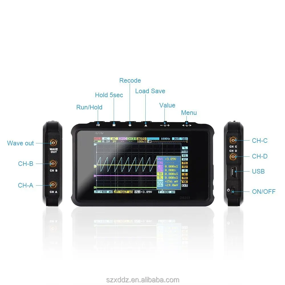 
DSO203 Digital Oscilloscope USB ARM Nano Osciloscopio 8MHz 4Channels ARM Cortex M3 Meter Mini Osciloscope DS203 aluminium 