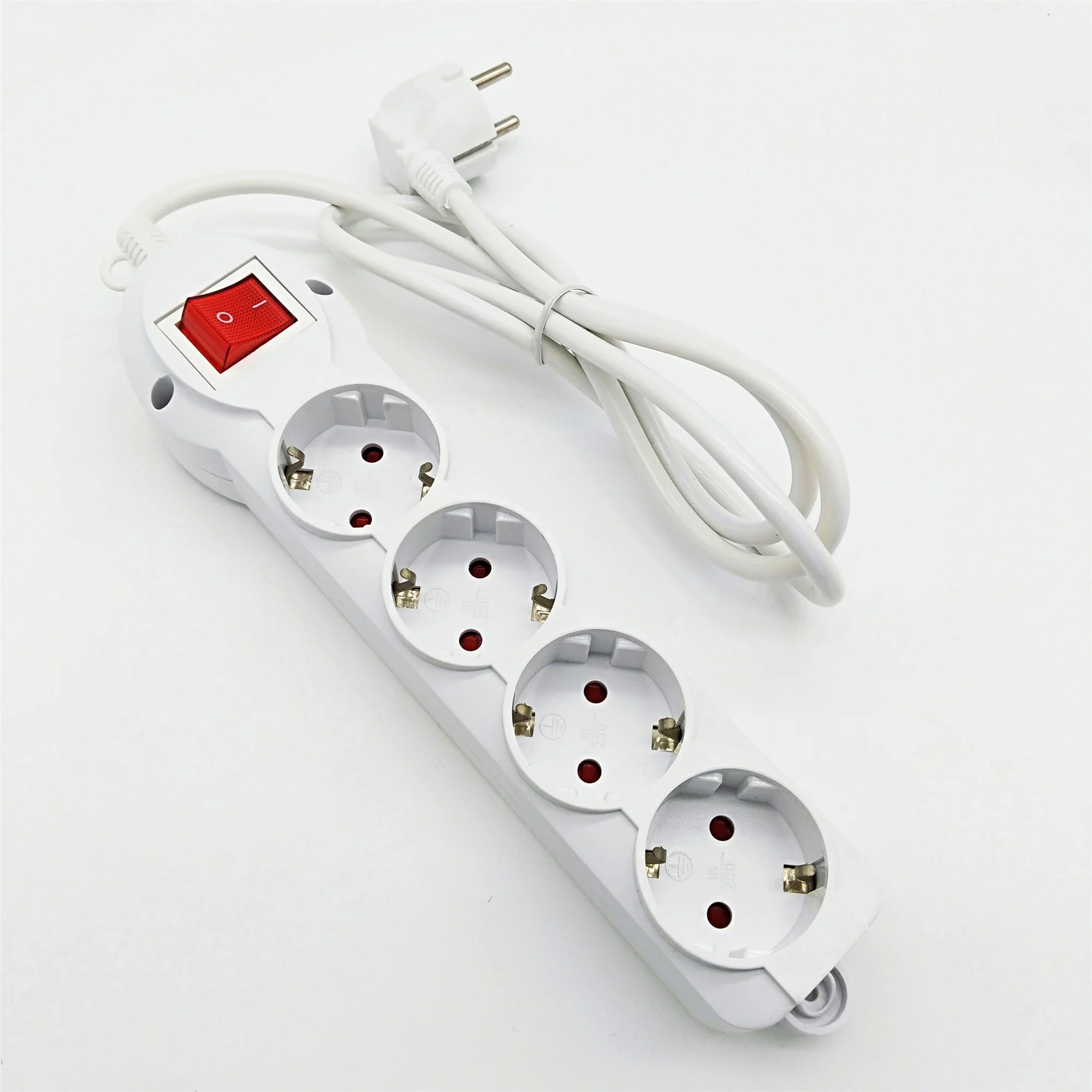 Electric Sockets  European 220v Power Strip 4 gang socket grounding  Extension  Cord
