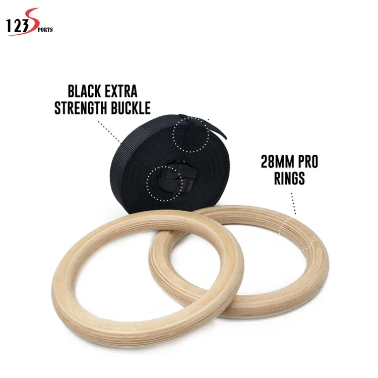 Custom logo Fitness Strength Training muscle up Wood Rings Gymnastics
