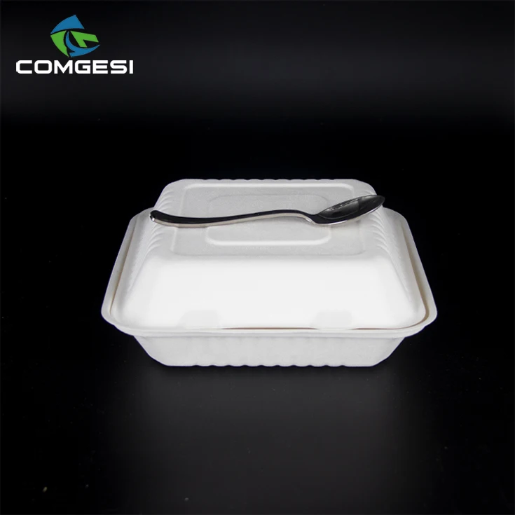 
Eco-friendly sugar cane bagasse paper containers take away lunch salad disposable biodegradable food packaging 
