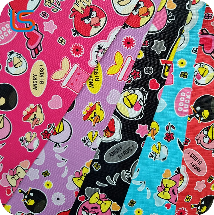 Cartoon printed by transfer film cheap pvc leather pvc synthetic leather