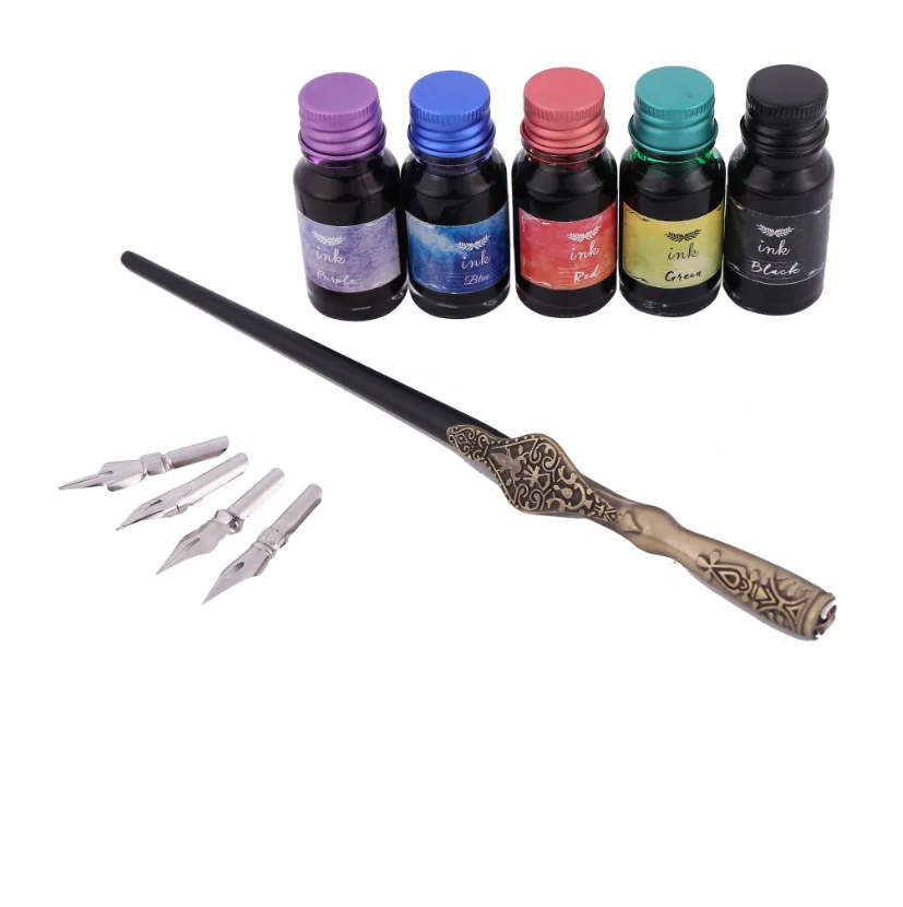 Ручка для каллиграфии Copperplate Dip Pen с 1 ручкой, 5 чернилами, 4 наконечниками