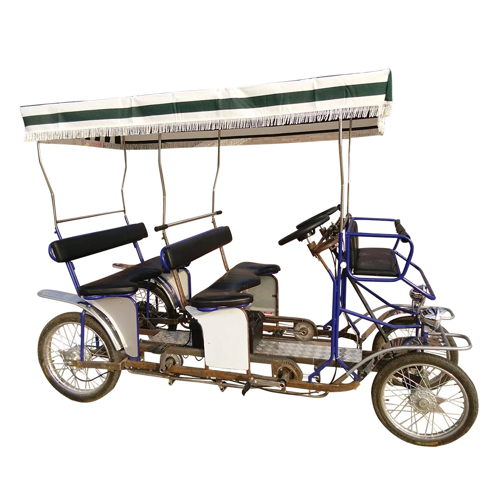Four Seater 4 Wheels Pedal Sightseeing Electric Surrey Quadricycle Bikes