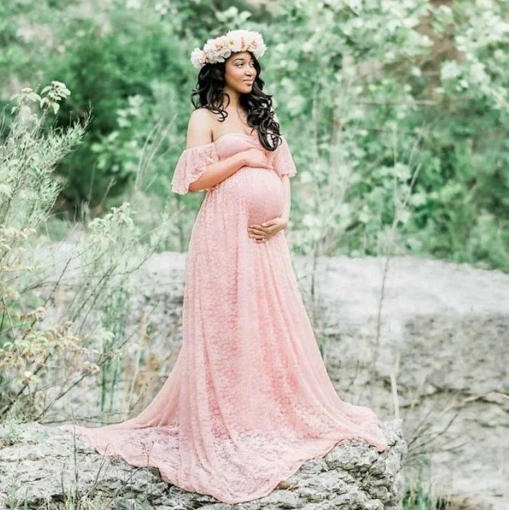 
Lace Overlay Maternity Wrap Maxi Dress Photography Props Fancy Gown Pregnant Dresses Pregnancy Photography Dress 